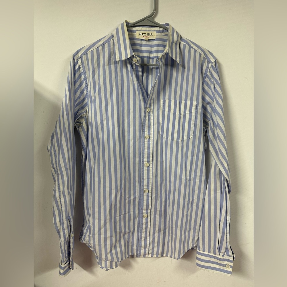 Alex Mill Wash & Go Poplin Mill Shirt Blue White Striped Button Down Small